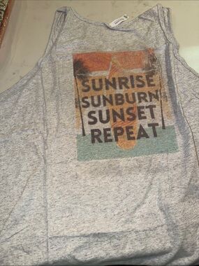 Gildan Gray Graphic Tank Top "Sunrise Sunburn Sunset Repeat"